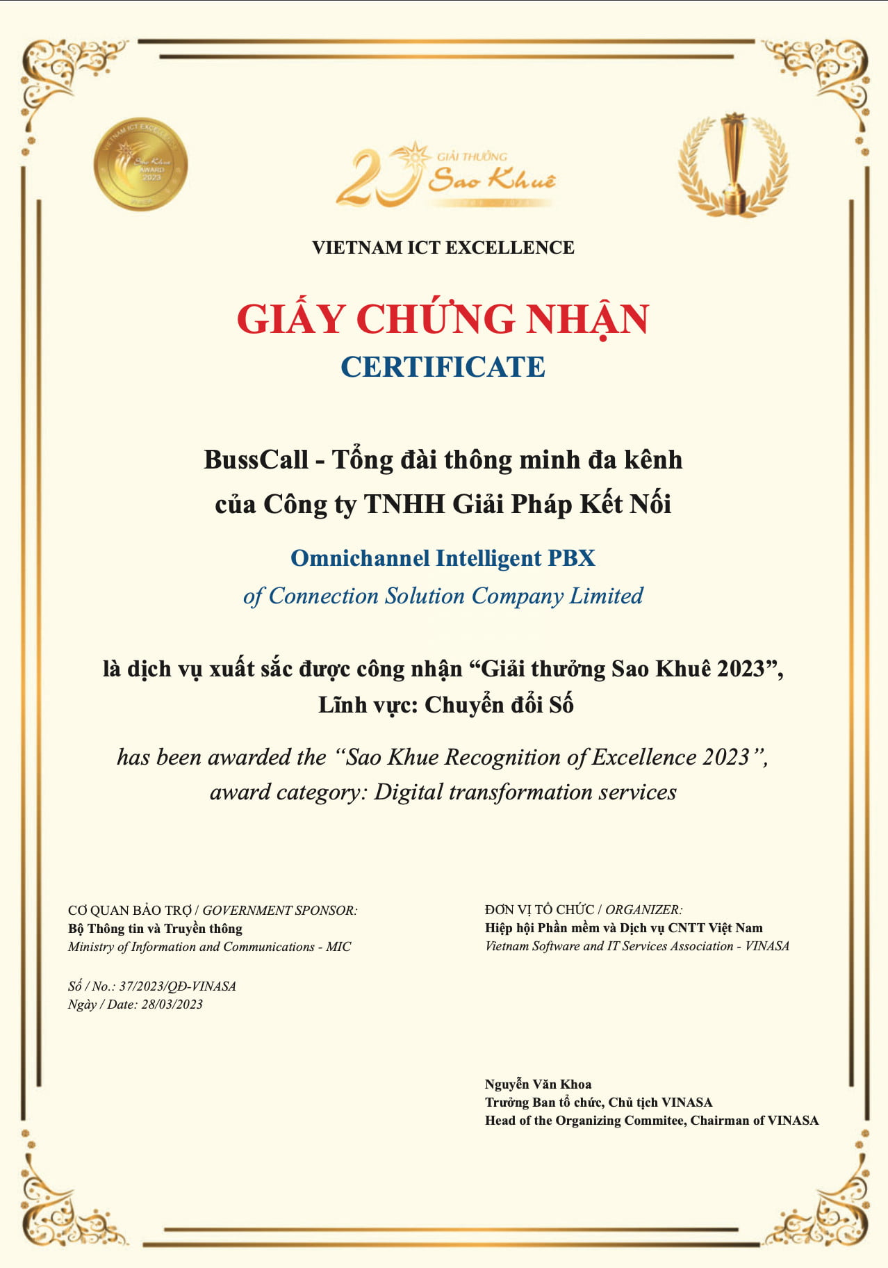 BussCall đạt giải sao khuê 2023