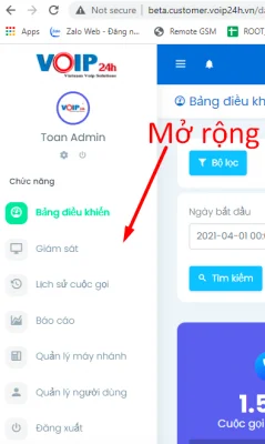 Giao diện phần mềm quản lý Tổng đài ảo Buss Call