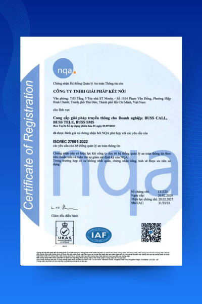 Chứng nhận đạt tiêu chuẩn ISOIEC 270012022