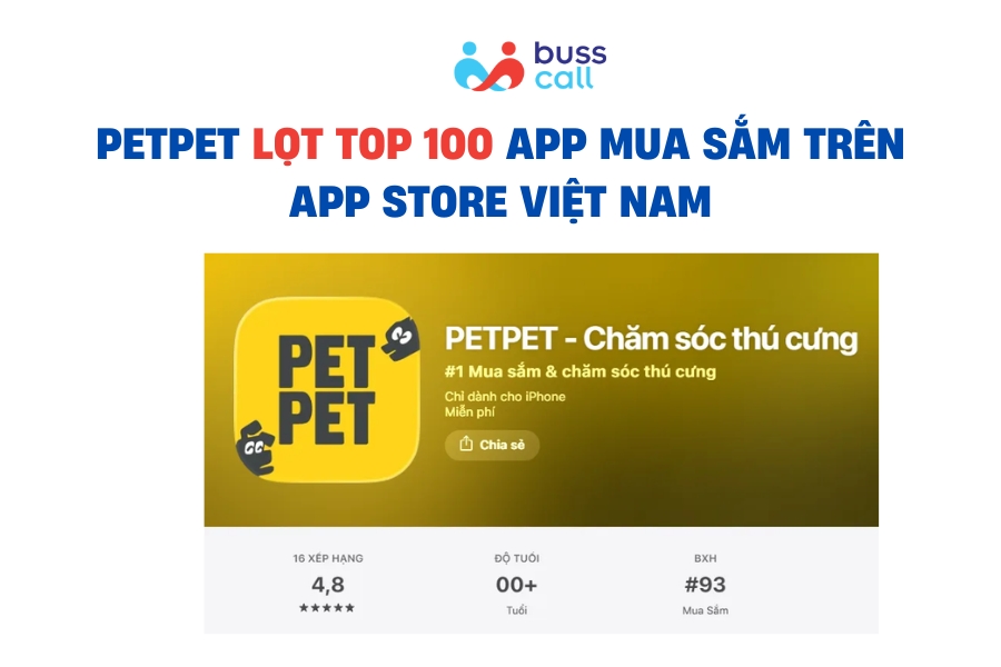 PETPET lọt Top 100 App Mua Sắm trên App Store Việt Nam